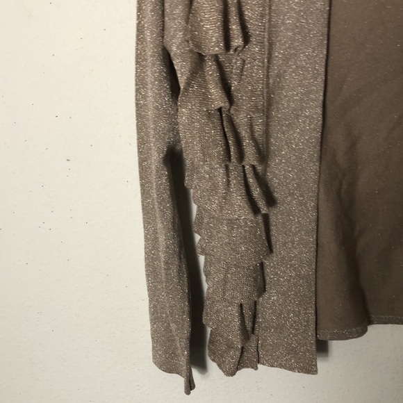 Kenneth Cole Sparkle Gold ruffled Knit cardigan sweater top- Size Small - Picture 5 of 7